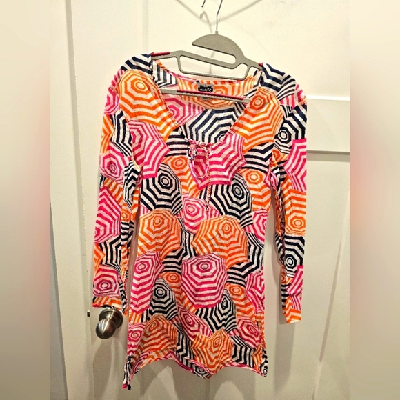 Mud Pie Totable Tunic Beach To Bar Cover-Up Dress Umbrella Print Size Small New - Picture 1 of 9